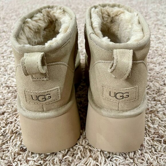 UGG Women’s Classic Ultra Mini New Heights Platform Boots Mustard Seed, Size 11 - Picture 9 of 16